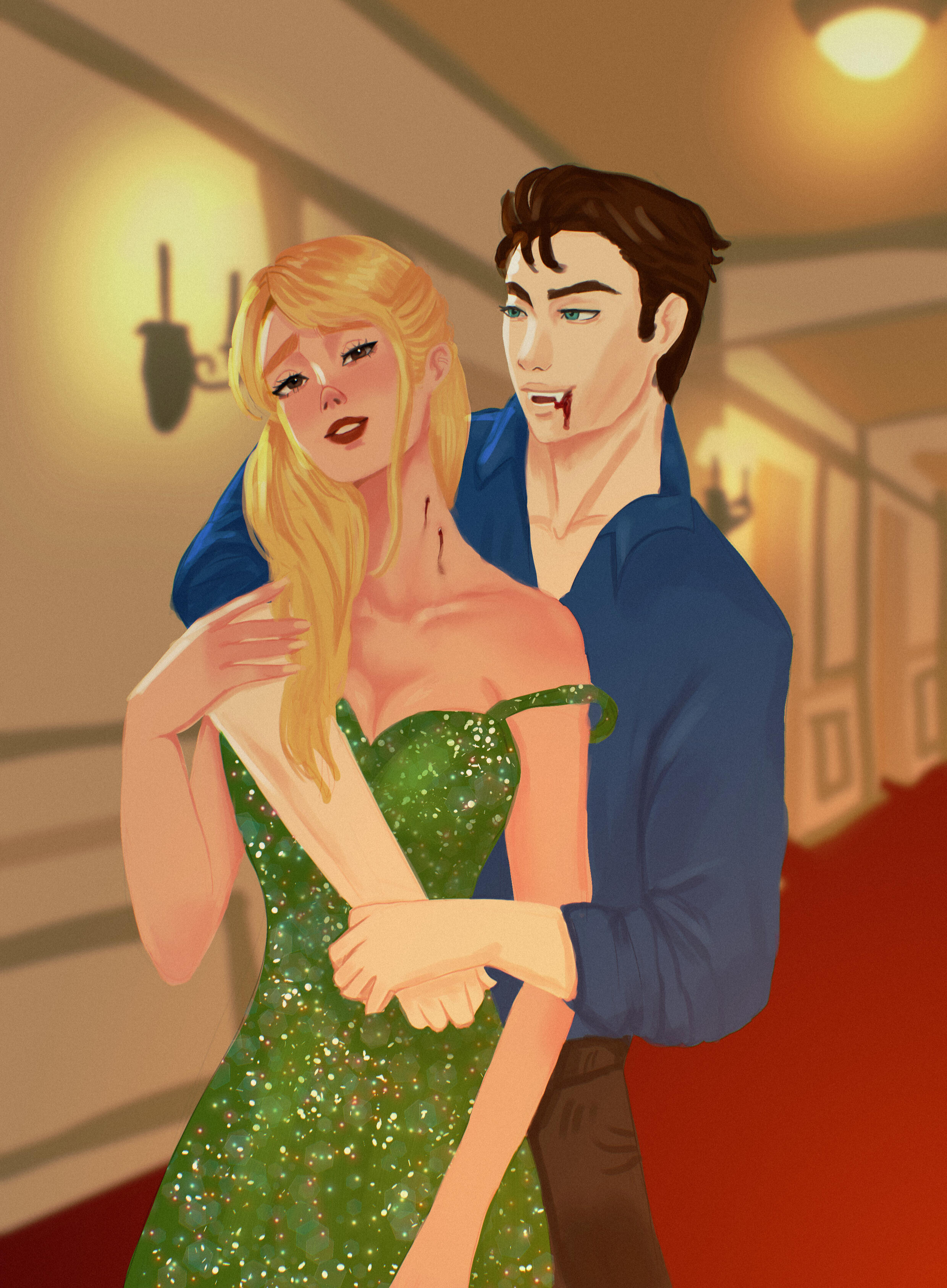 Raya & Asher Raya and Asher embracing with a bite mark on Raya's neck, Asher smiling with his fangs